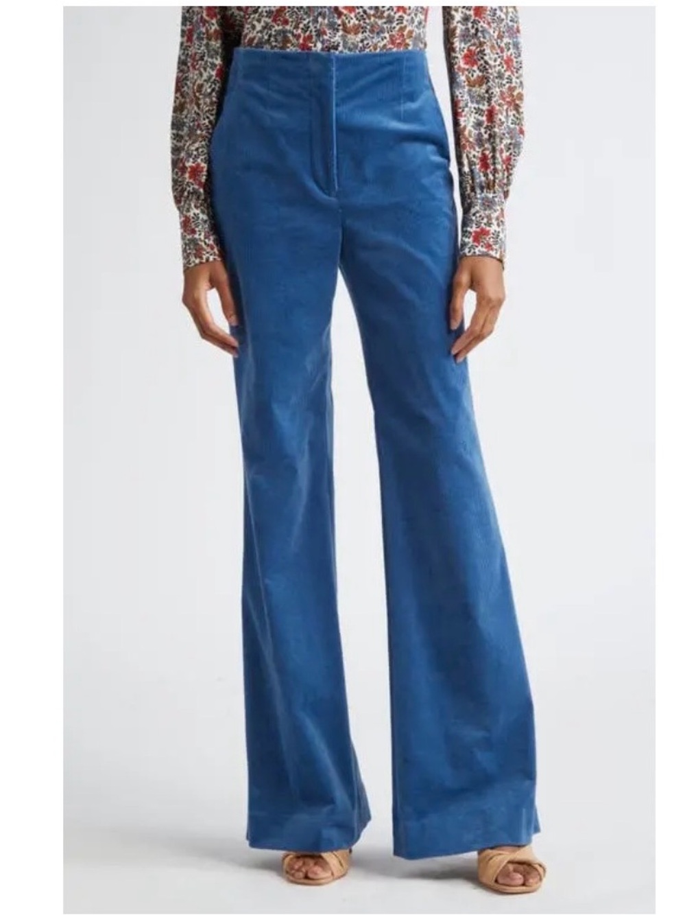 Veronica Beard Basima Stretch Blue Corduroy Flare Pants Size 8